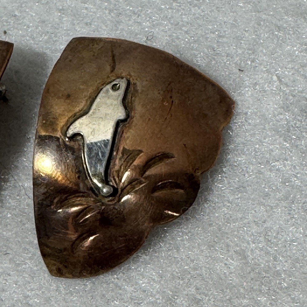 Vintage Earrings Copper Silver Northwest Salmon Fish Motif Handcrafted - Picture 2 of 6